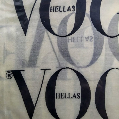 Vogue Hellas silk scarf new, black letters on white background
