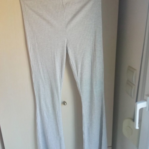 H&M Ribbed Flare Trousers used, size M, light gray beige melange