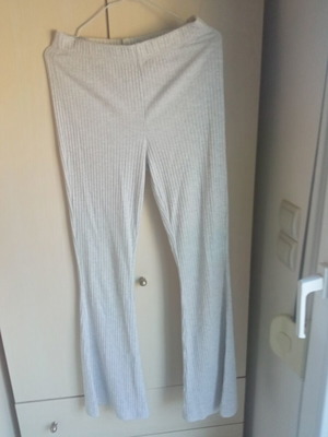 H&M Ribbed Flare Trousers used, size M, light gray beige melange
