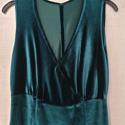Handmade velvet mini dress emerald green S/M new