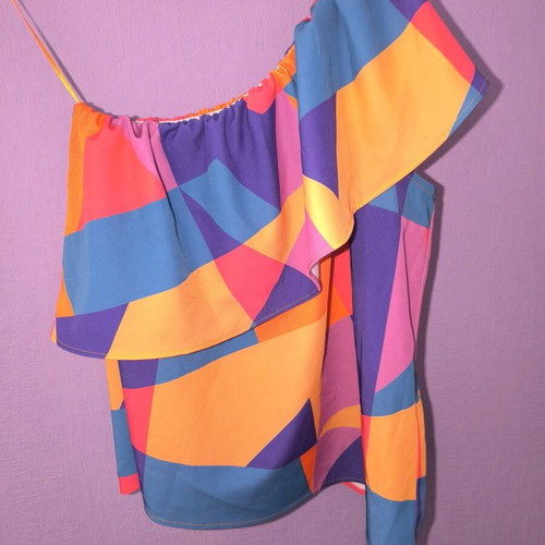 Chaton colorful ruffled top with one shoulder, new