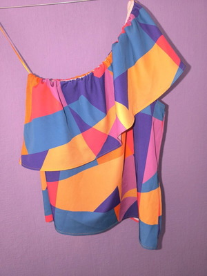 Chaton colorful ruffled top with one shoulder, new