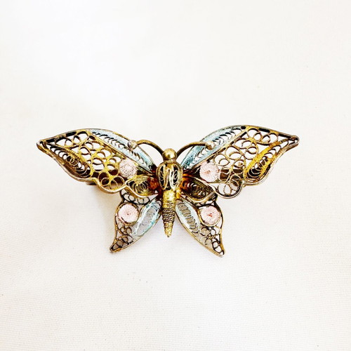 Vintage silver filigree butterfly brooch Art Deco 1930s used