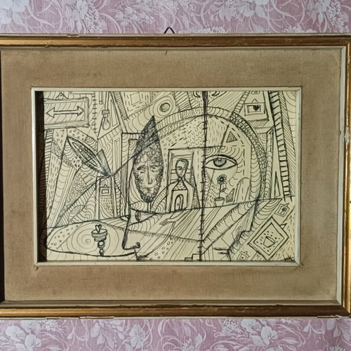 Outsider art painting with symbols on canson paper made to order