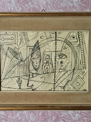 Outsider art painting with symbols on canson paper made to order