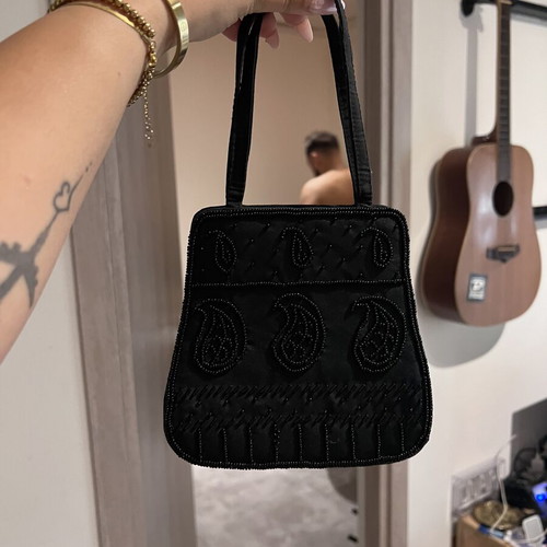 Vintage black handmade handbag with beads, like new