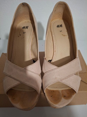 H&M women's summer platform sandals used, pink salmon, size 37