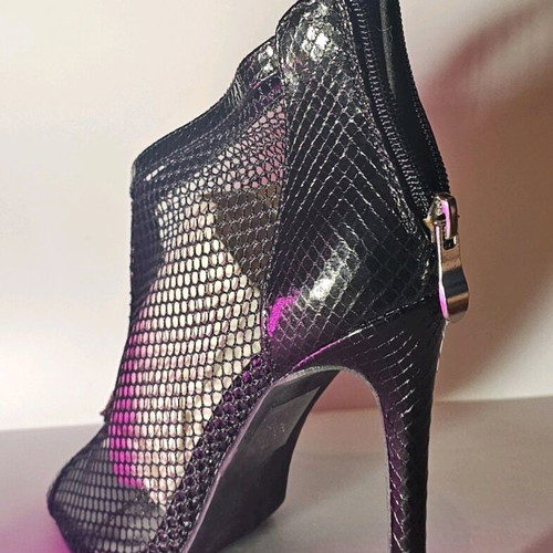 Fishnet high-heeled ankle boots with rhinestones new, size 37, 11cm heel