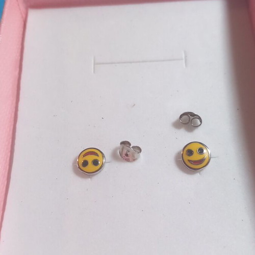 Silver 925° earrings with enamel, new, yellow smiley