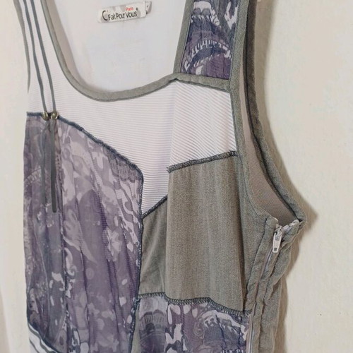 Vintage Patchwork Mini Dress/Tunic C'Fait Pour Vous like new, gray and purple