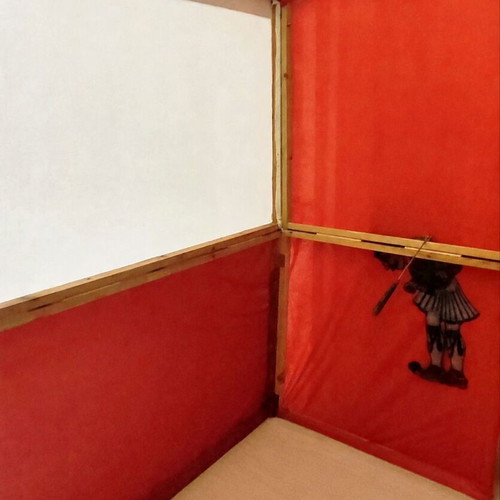 Professional folding Karagiozis shadow theater curtain with lantern holder