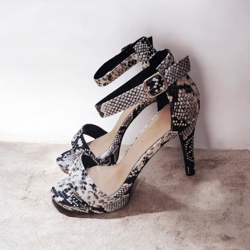Snake print platform sandals, women's size 40, black and white