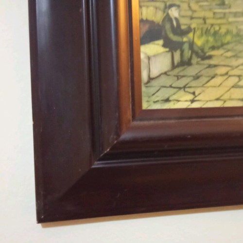 Old wooden frame with glass used, Greek village theme