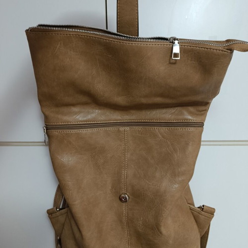 Backpack made of leatherette, new, beige and brown
