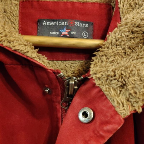 Parka jacket Large used, burgundy with hood and fluffy lining