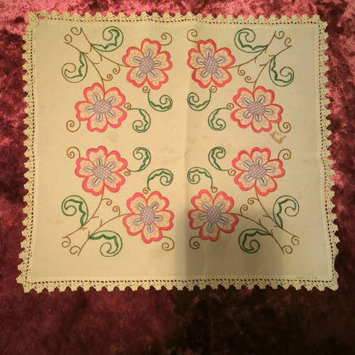 Handmade embroidered needlework with dimensions 38x35 cm