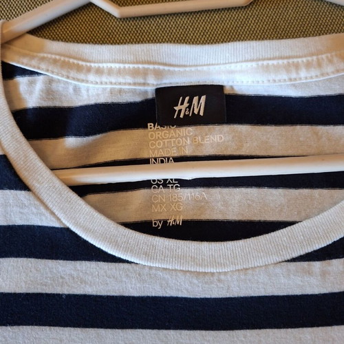 H&M T-Shirt XL white with navy stripes like new, organic cotton blend