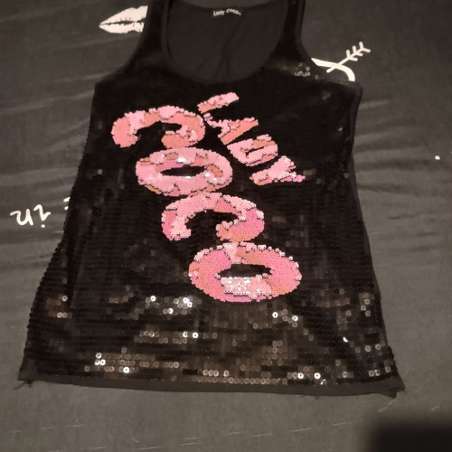 Lady Coco sleeveless top NoM/L like new, black and soft pink sequins