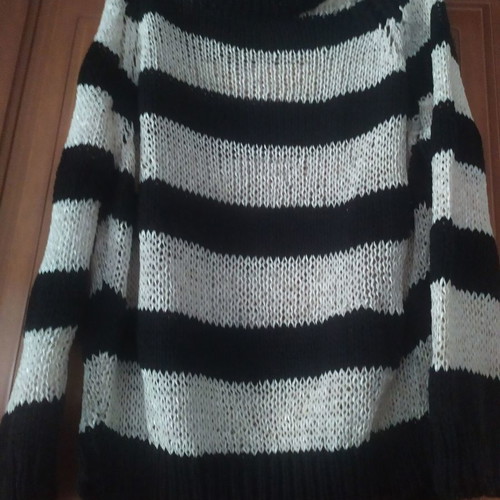Striped knitted sweater used, size S, black and beige