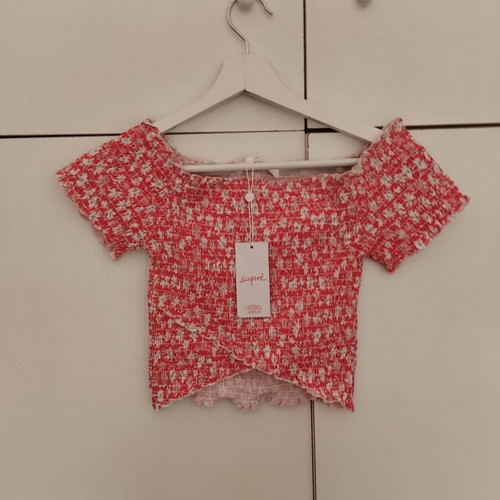 Supré Crop Floral Blouse new, cotton, elastic, white and red