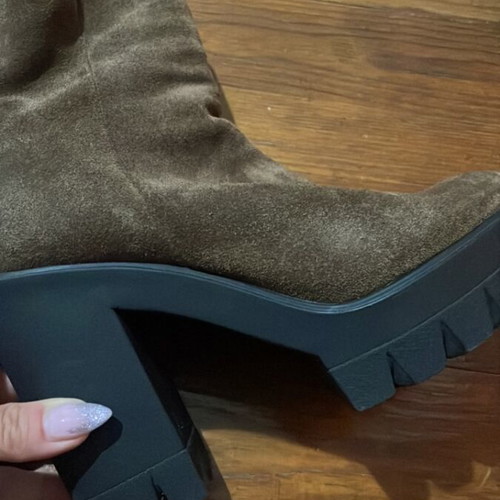 Stella brown suede boots with warm lining, 11cm heel