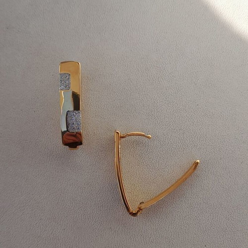 Steel hoop earrings in v line gold color new with white crystals