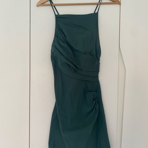 Zara linen dress dark green like new, size S