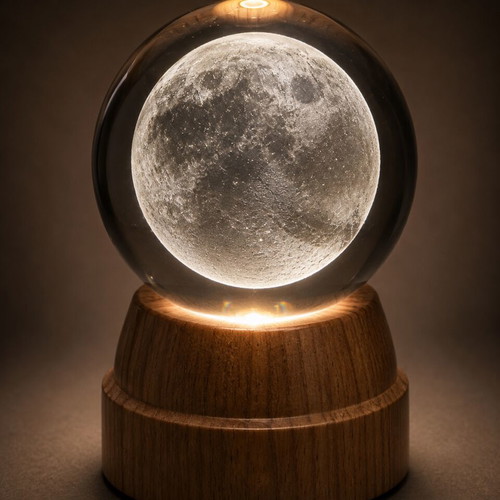 Crystal LED 3D Sphere with Wooden Base new