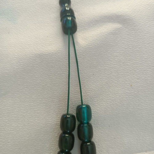 Komboloi with Blue-Green Barrel-Shaped Beads like New, 25 cm