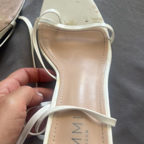 Simmi London white sandals with ankle straps and square toe, used
