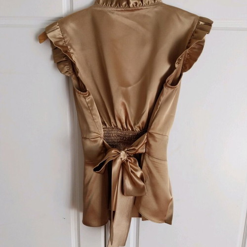 Ysatis satin blouse gold like new, elastic waist