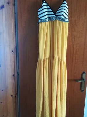 Φόρεμα αμπιρ μεταξωτό μεταχειρισμένο, μακρύ, μέγεθος M, κίτρινο