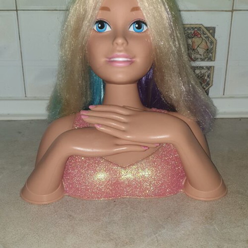 Barbie styling head doll with long blonde hair and nail care