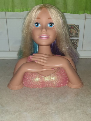 Barbie styling head doll with long blonde hair and nail care