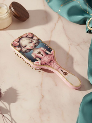 Handmade bamboo hairbrush new with pop surrealism decoration
