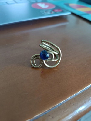 Handmade ring like new, 6 cm diameter, blue and gold