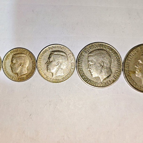 Set 0.50-1-2-5-10 drachma coins Konstantinos used 1966-1970