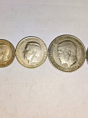 Set 0.50-1-2-5-10 drachma coins Konstantinos used 1966-1970