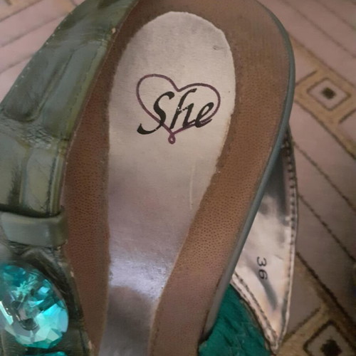 Platform shoes used, summer high with gemstones, size 36, turquoise
