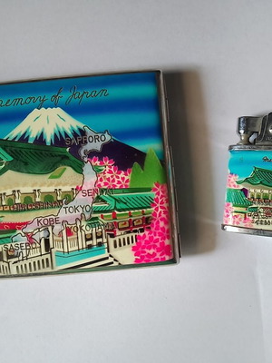 Memory of Japan tobacco case and lighter used