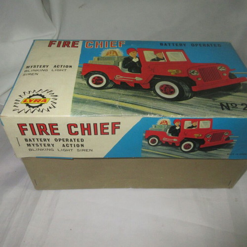 Greek Fire Chief Battery Operated Jeep Lyra 70s new in box