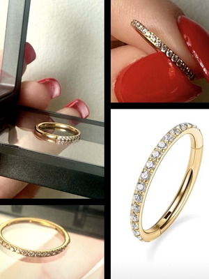 Surgical Stainless Steel 16G Gold Rhinestone Clicker Ring 12mm New