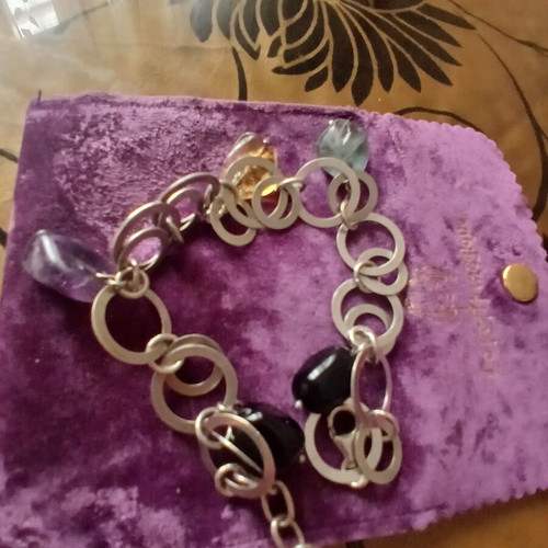 Silver 925 bracelet with semi-precious stones, like new, fits up to 21 cm