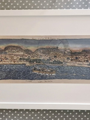 Theofilos Hatzimichail reproduction painting of Mytilene harbor new, framed