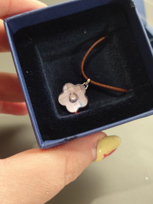 Swarovski vintage flower pendant lilac with brown suede cord