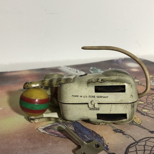 Vintage Original Clockwork Kohler Cat with Ball Tin Plate Toy