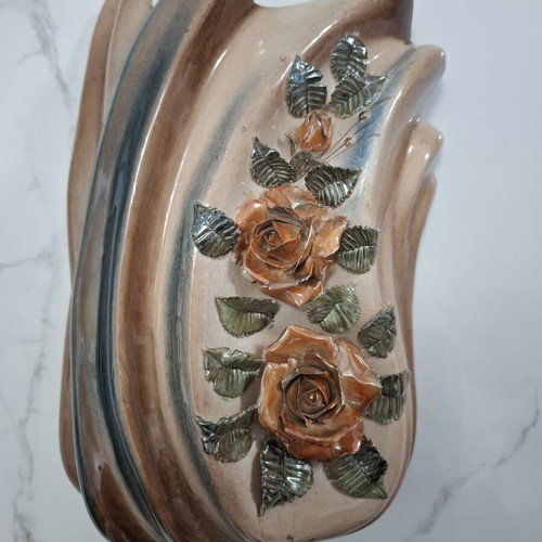 Vintage ceramic wall vase with embossed roses 26 cm like new