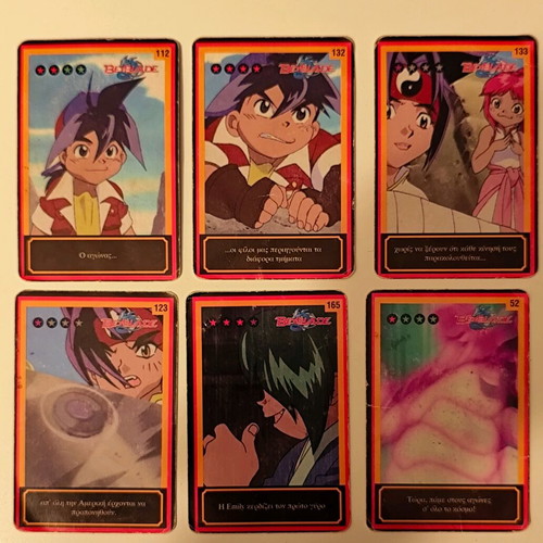 BeyBlade vintage cards and stickers used, pack of 6 cards & 8 stickers