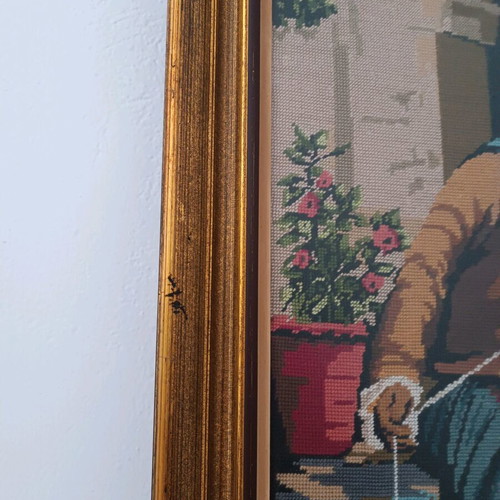 Handmade Gobelin embroidery "Grandma with the Spindle" used 60x75