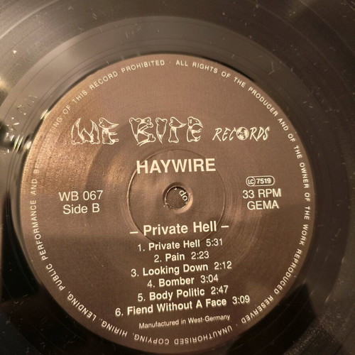 Haywire Private Hell LP like new, metal